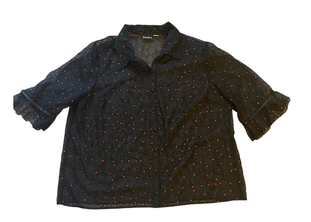Maggie Barnes Womens Black Sheer Top Geometric Design L/XL Vintage Fairygoth